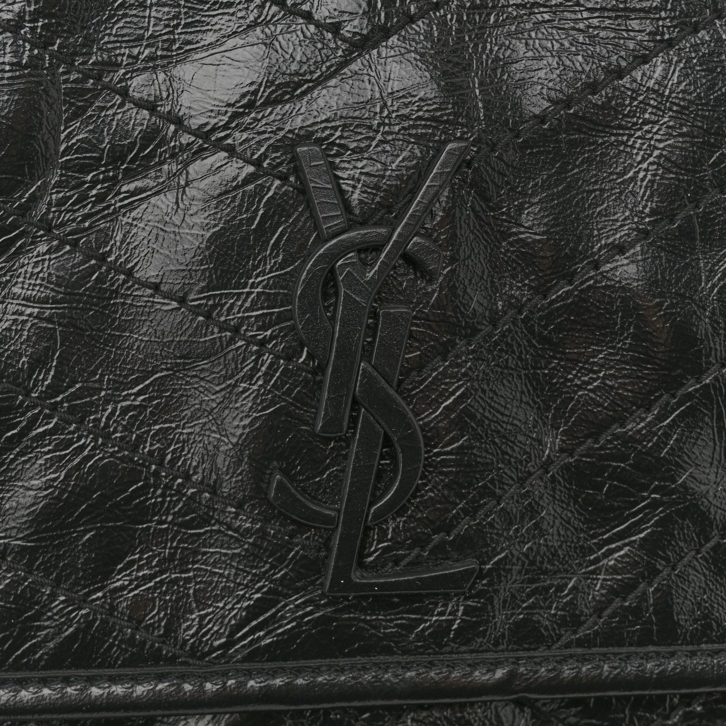 Crinkled Calfskin Matelasse Monogram Large Niki Chain Satchel Black
