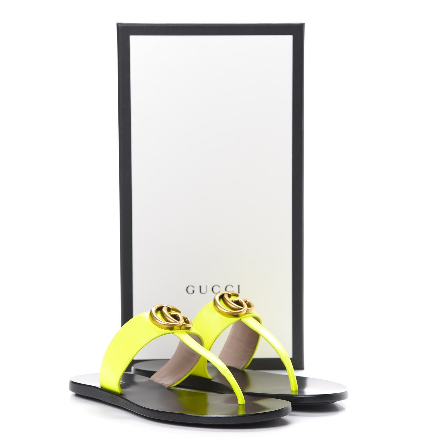 Gucci Calfskin GG Marmont Thong Sandals 35.5 Yellow Fluo 9 of 9
