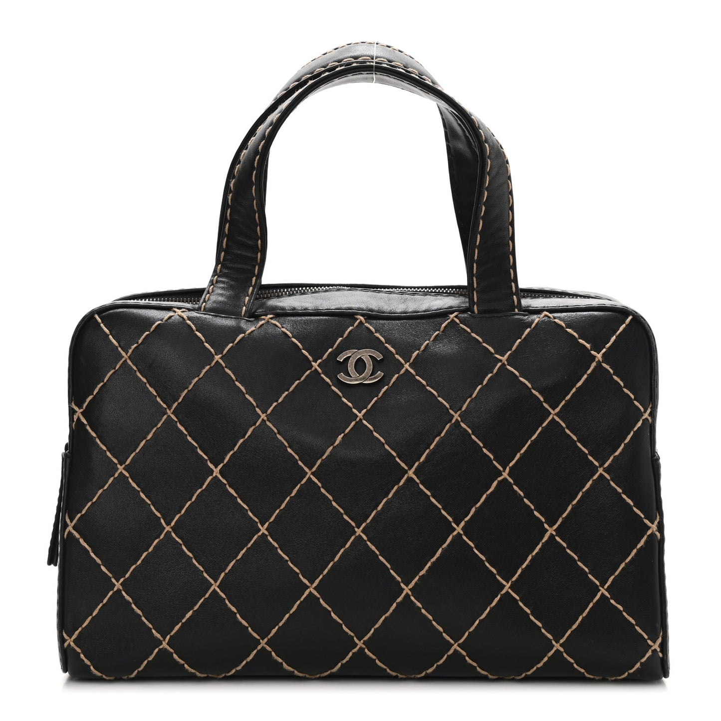 Calfskin Wild Stitch Top Handle Bag Black