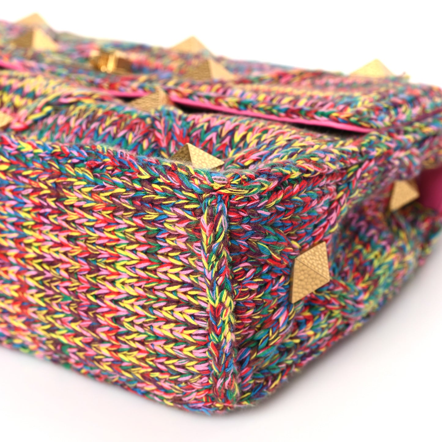 Wool Woven Large Roman Stud Shoulder Bag Multicolor Feminine Pink