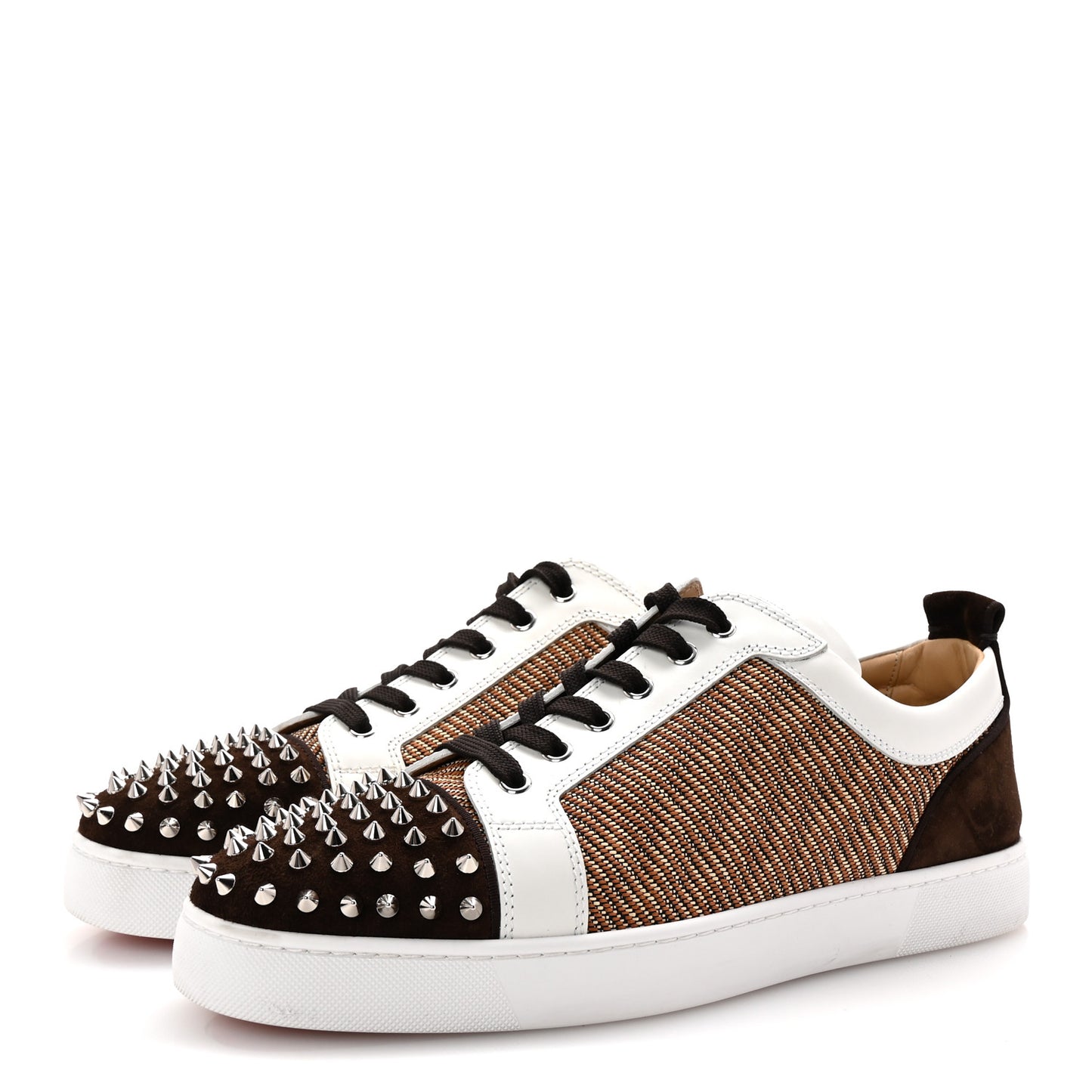Calfskin Mens Louis Junior Spikes Orlato Flat Sneakers 44 Cuoio White