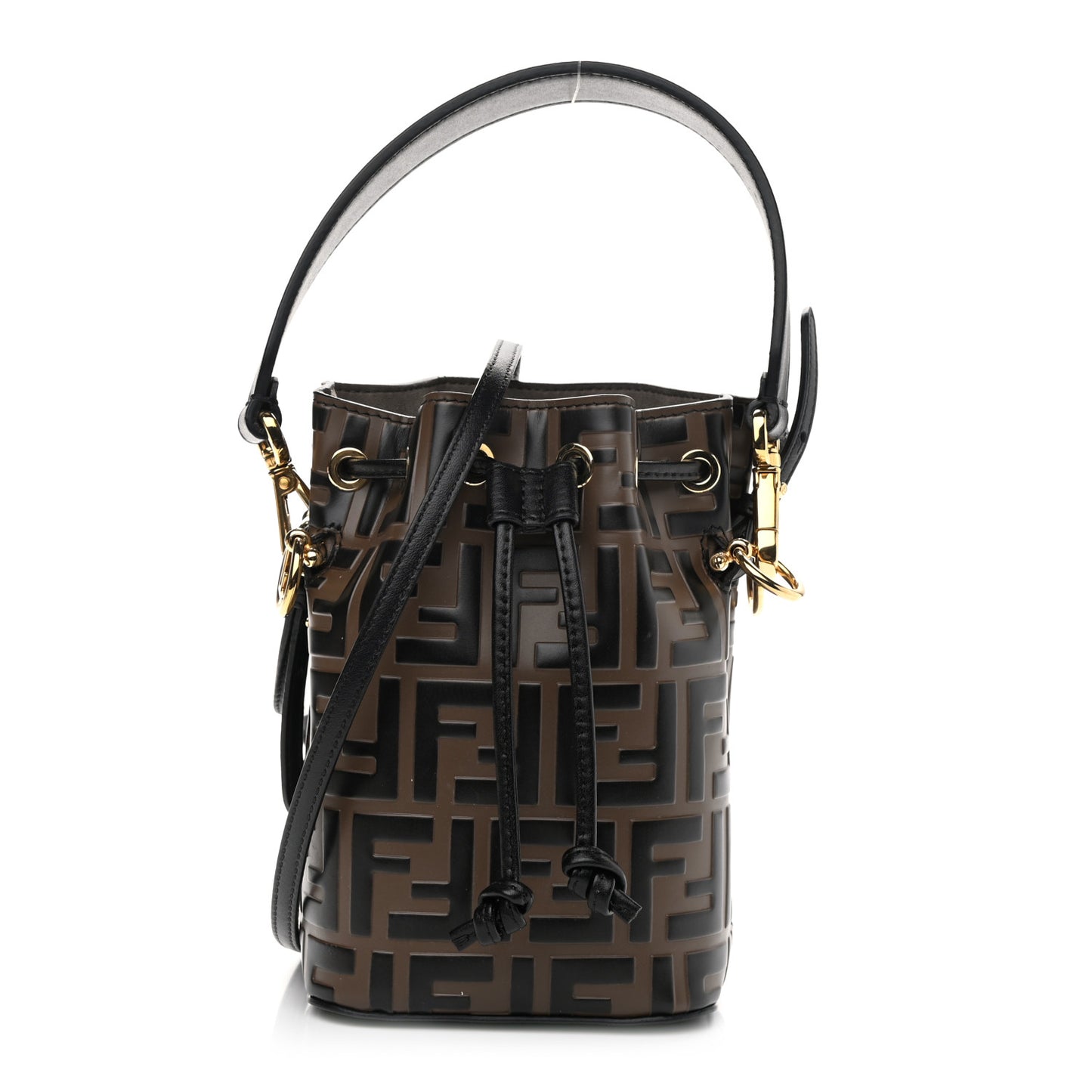 Vitello Liberty F is Fendi Bi-Color FF 1974 Embossed Mini Mon Tresor Bucket Bag Maya Black
