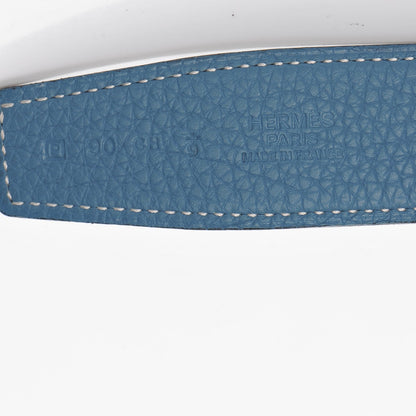 Hermes Box Togo 32mm Belt Strap 90 Black Blue Jean 6 of 9