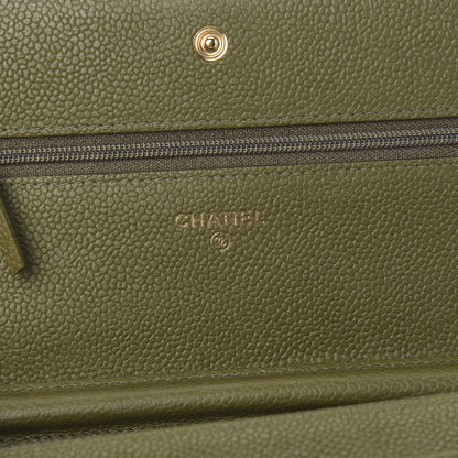 Chanel Caviar Quilted Boy Wallet On Chain WOC Khaki 6 of 11
