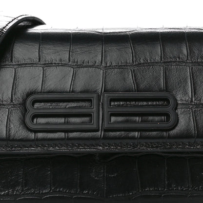 Balenciaga Extra Supple Calfskin Monochrome Crocodile Embossed Gossip Chain Bag XS Black 8 of 10