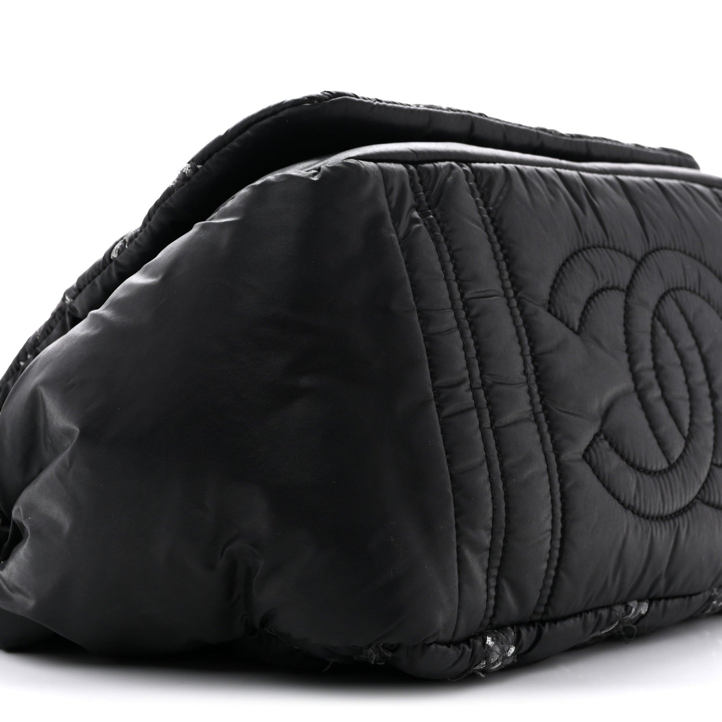 Nylon Quilted Tweed Stitch Bubble Flap Black