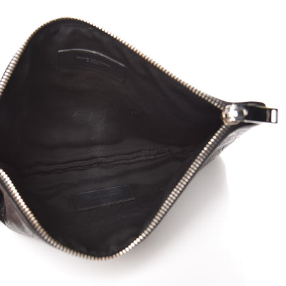 Saint Laurent Calfskin Crocodile Embossed Monogram Zip Pouch Black 5 of 8