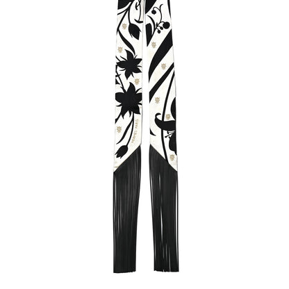 Hermes Silk Calfskin Bouquet Final Fringed Twilly Creme Black 2 of 4