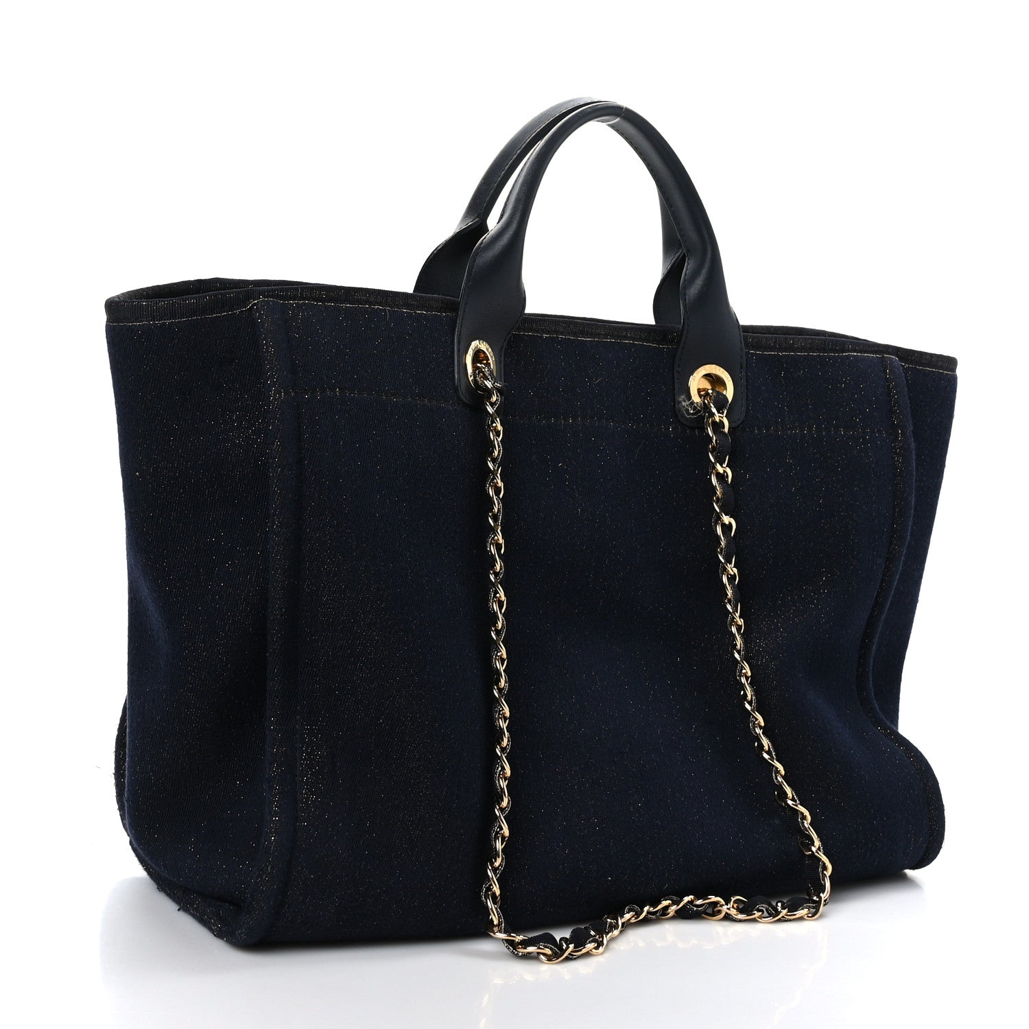 Chanel Lurex Canvas Medium Deauville Tote Navy Blue Gold 3 of 10