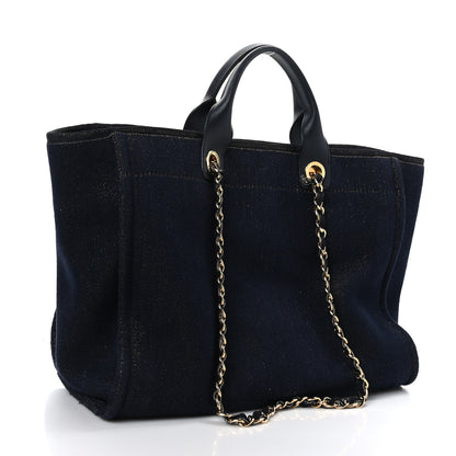 Chanel Lurex Canvas Medium Deauville Tote Navy Blue Gold 3 of 10