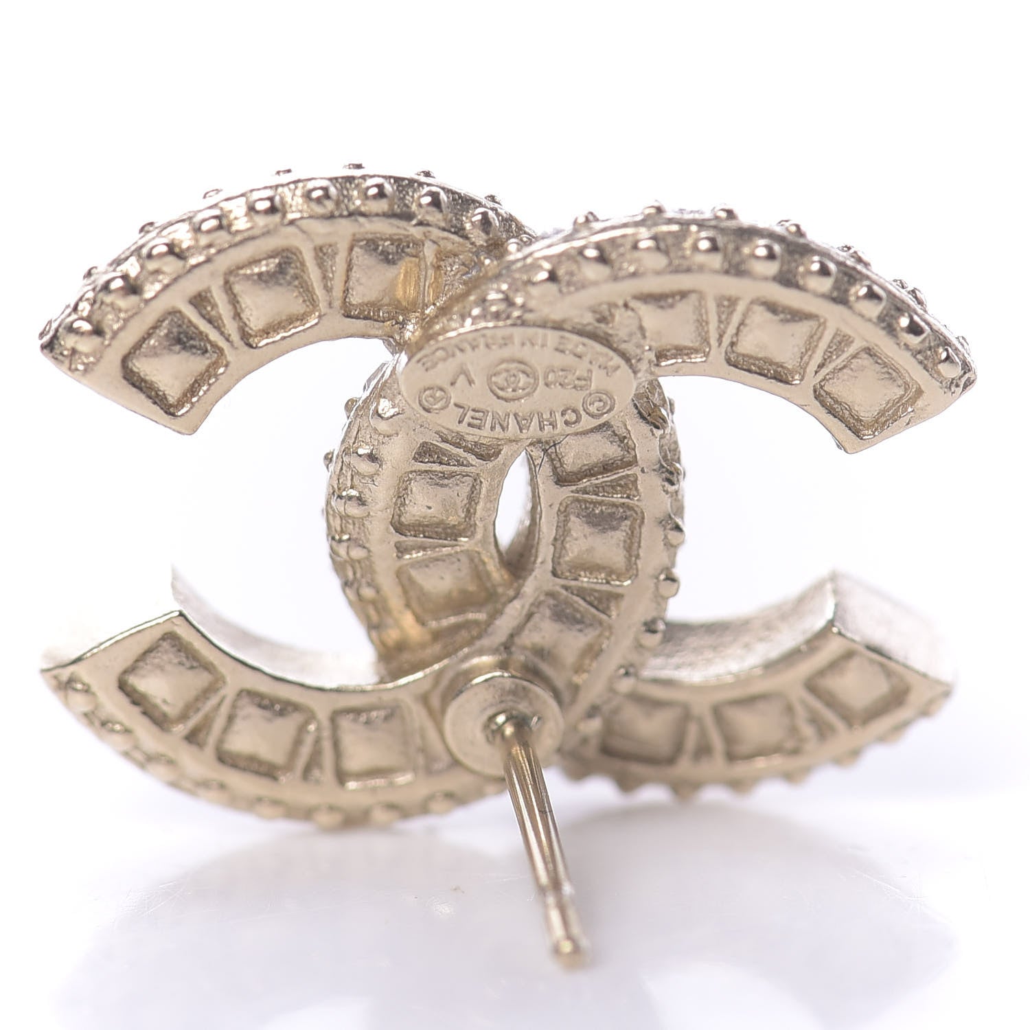 Chanel Crystal Timeless CC Earrings Light Gold 4 of 5