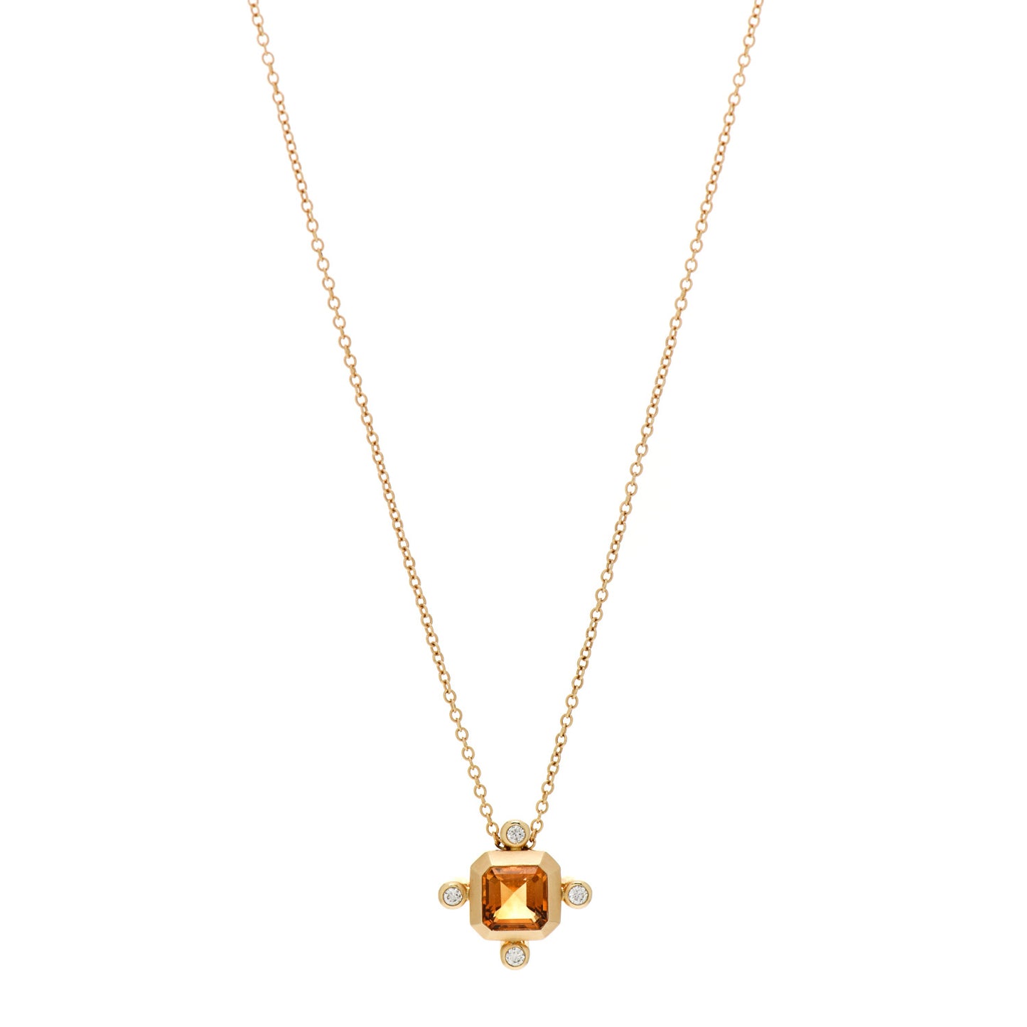 18K Yellow Gold Diamond Madeira Citrine Novella Pendant Necklace