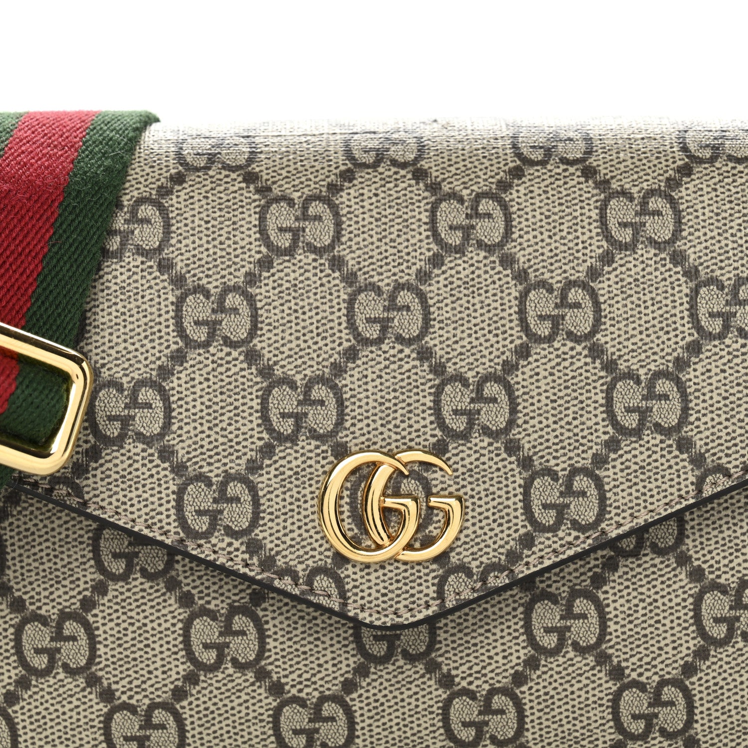 Gucci GG Supreme Monogram Textured Dollar Calfskin Web Mini Ophidia Envelope Shoulder Bag Beige Ebony New Acero 8 of 10