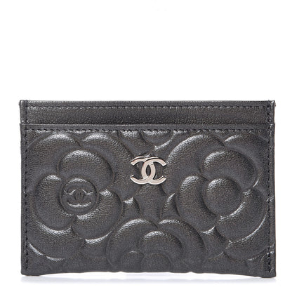 Chanel Goatskin Camellia Embossed Card Holder Wallet Grey 1 of 9
