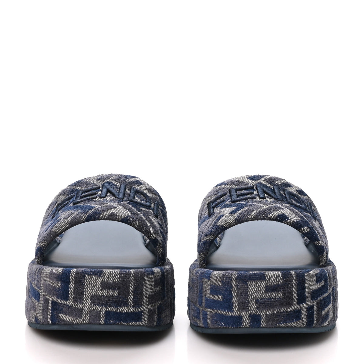 Chenille Womens FF Sunshine Flatform Slide Sandals 41 Grigio Blue