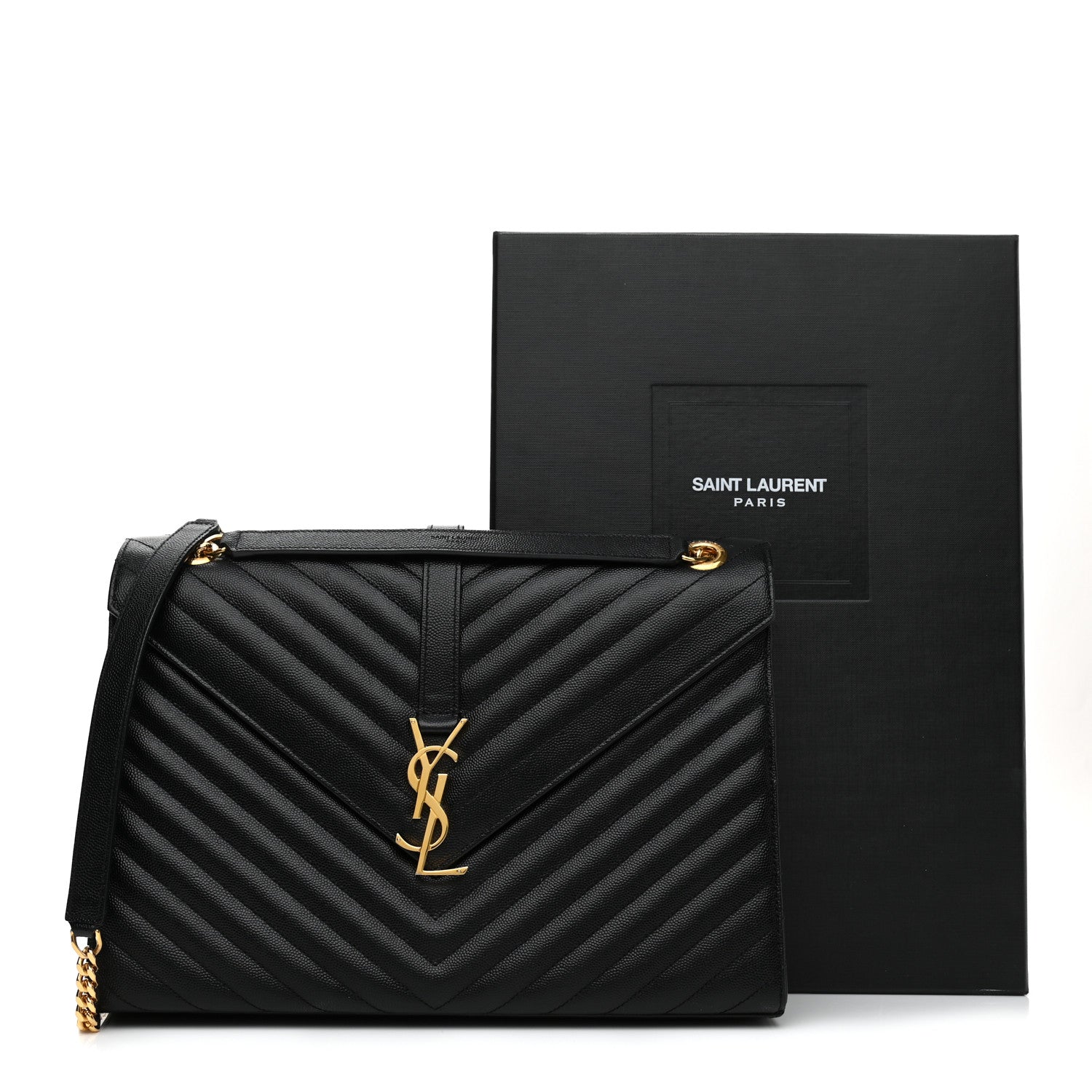 Saint Laurent Grain De Poudre Matelasse Chevron Large Monogram Satchel Black 7 of 7