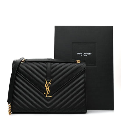 Saint Laurent Grain De Poudre Matelasse Chevron Large Monogram Satchel Black 7 of 7