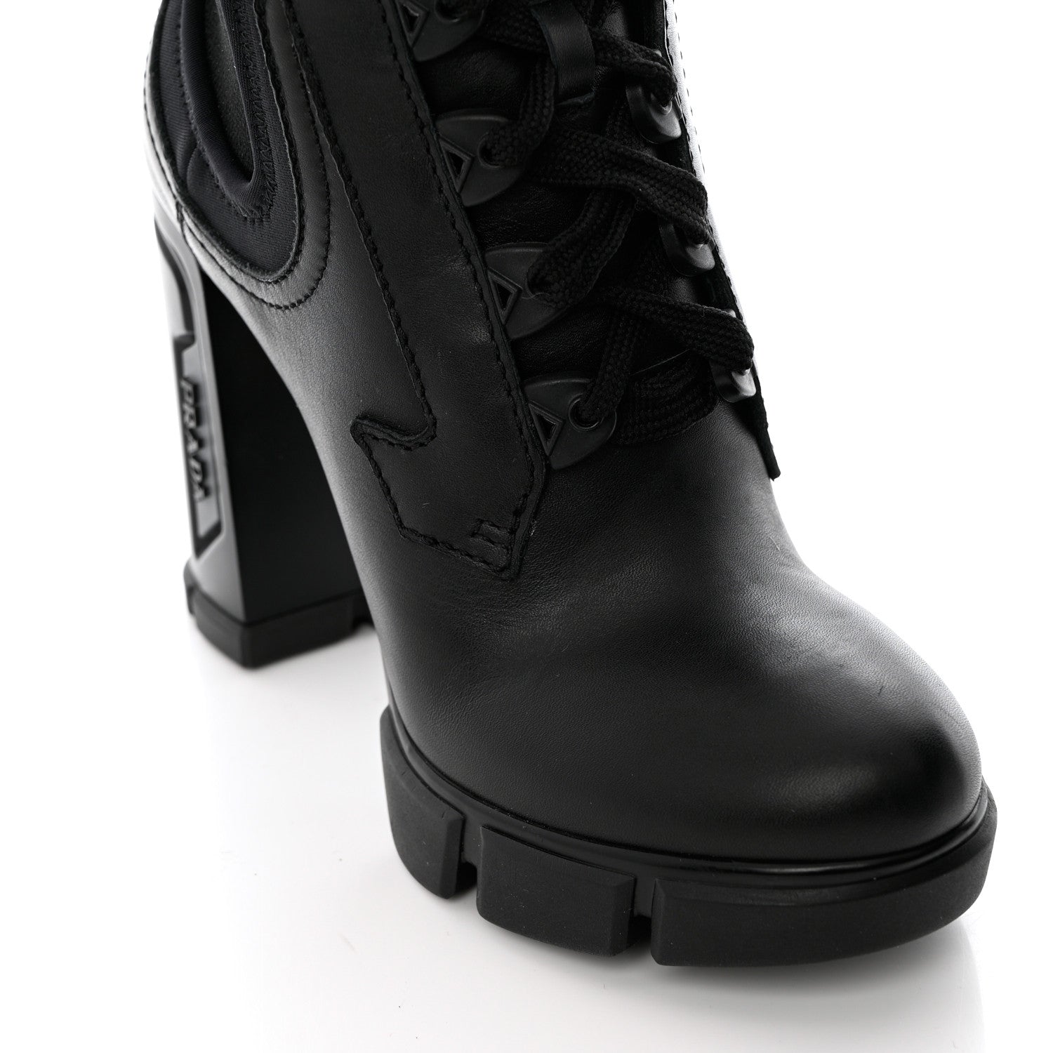 Prada Vitello Montana Neoprene Lace Up Chelsea 110mm Ankle Boots 35 Black 9 of 11