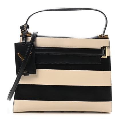 Valentino Garavani Vitello Striped Medium My Rockstud Frame Bag Black Light Ivory 1 of 9