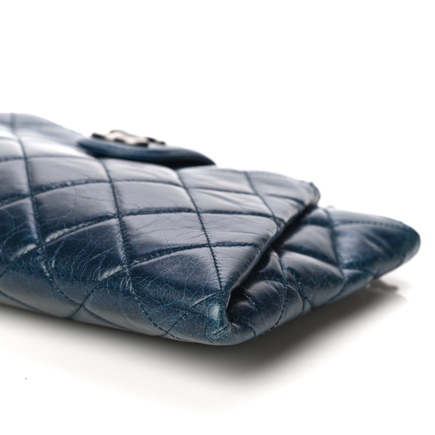 Aged Calfskin Quilted Zip Clutch Blue