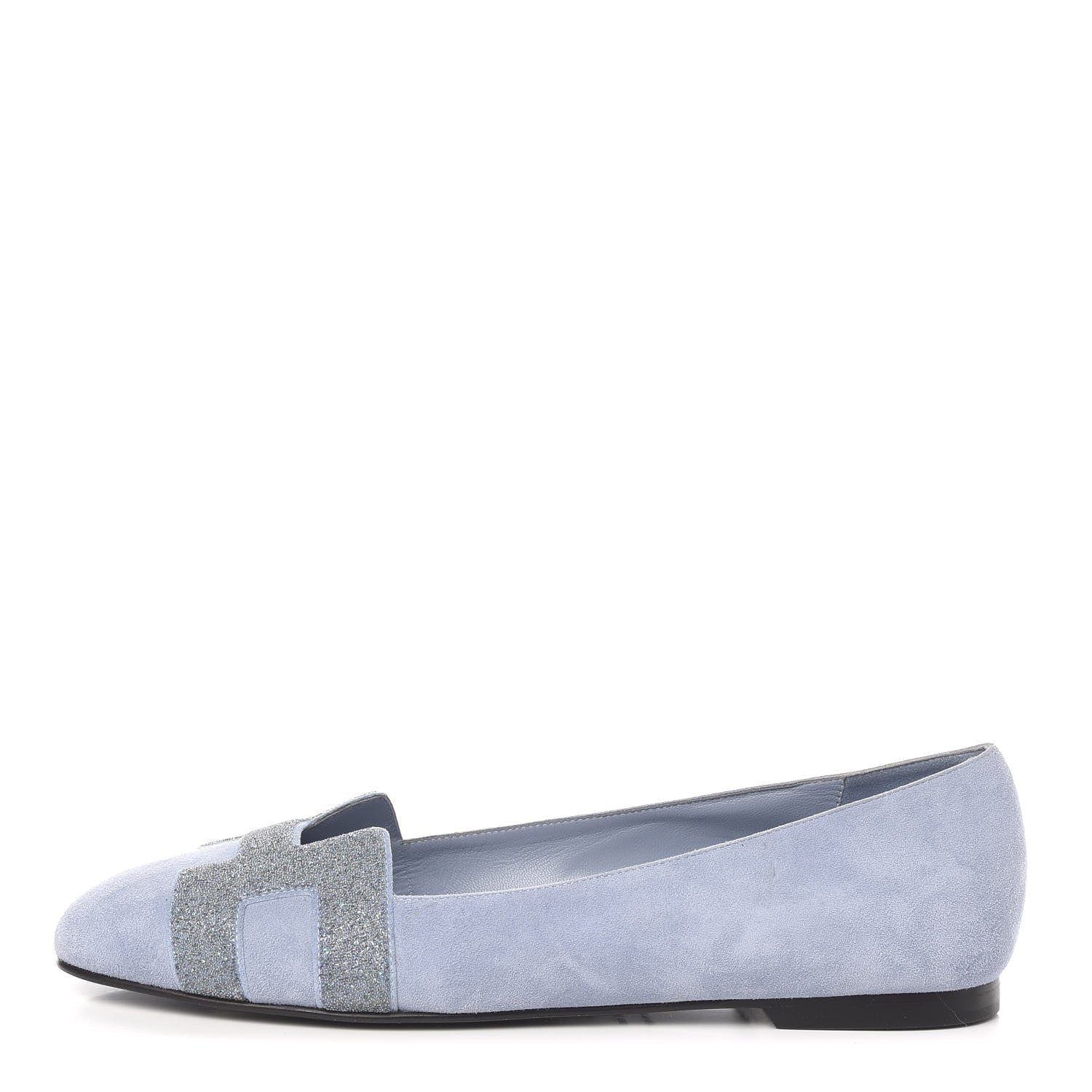 Hermes Suede Goatskin Crystal Powdered Nice Ballerina Flats 38 Bleu Glacier 1 of 10