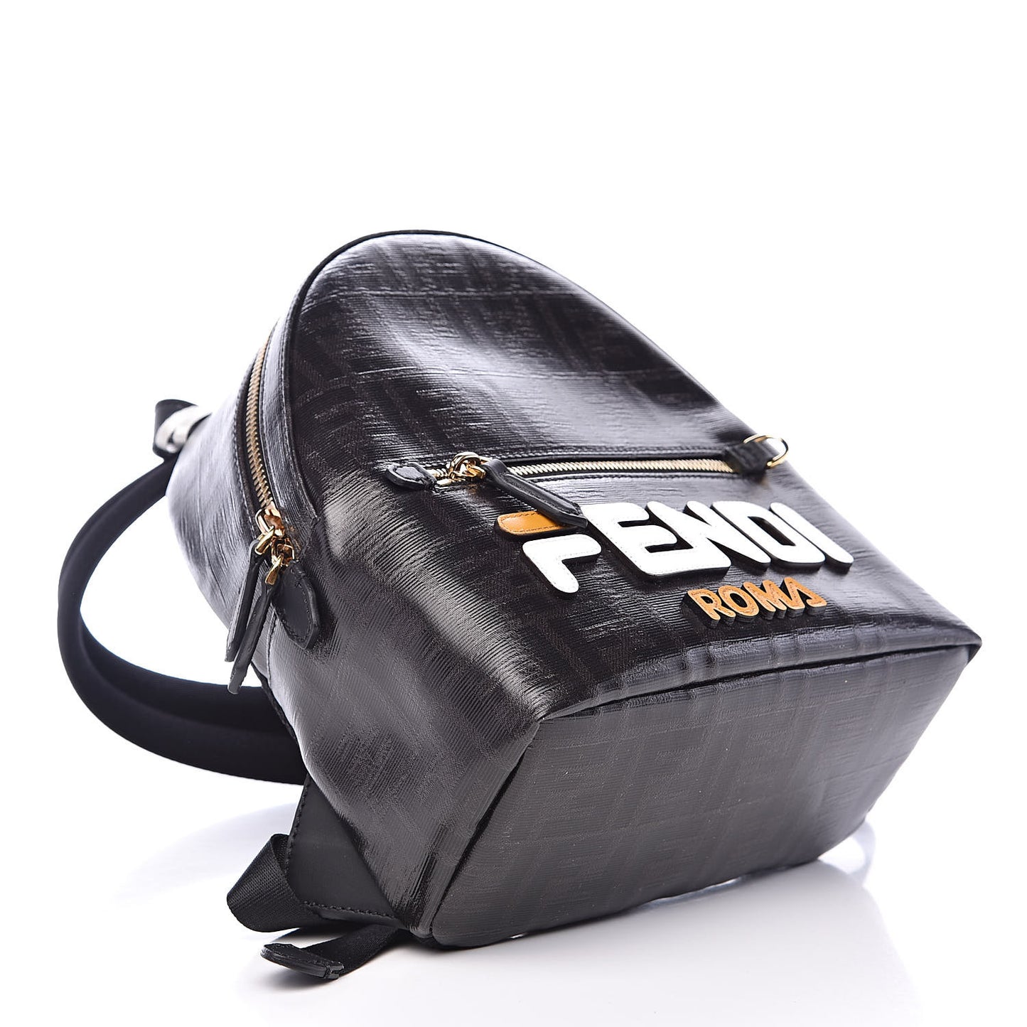 X FILA Glazed Fabric Vitello Century FF 1974 Mania Mini Backpack Black White