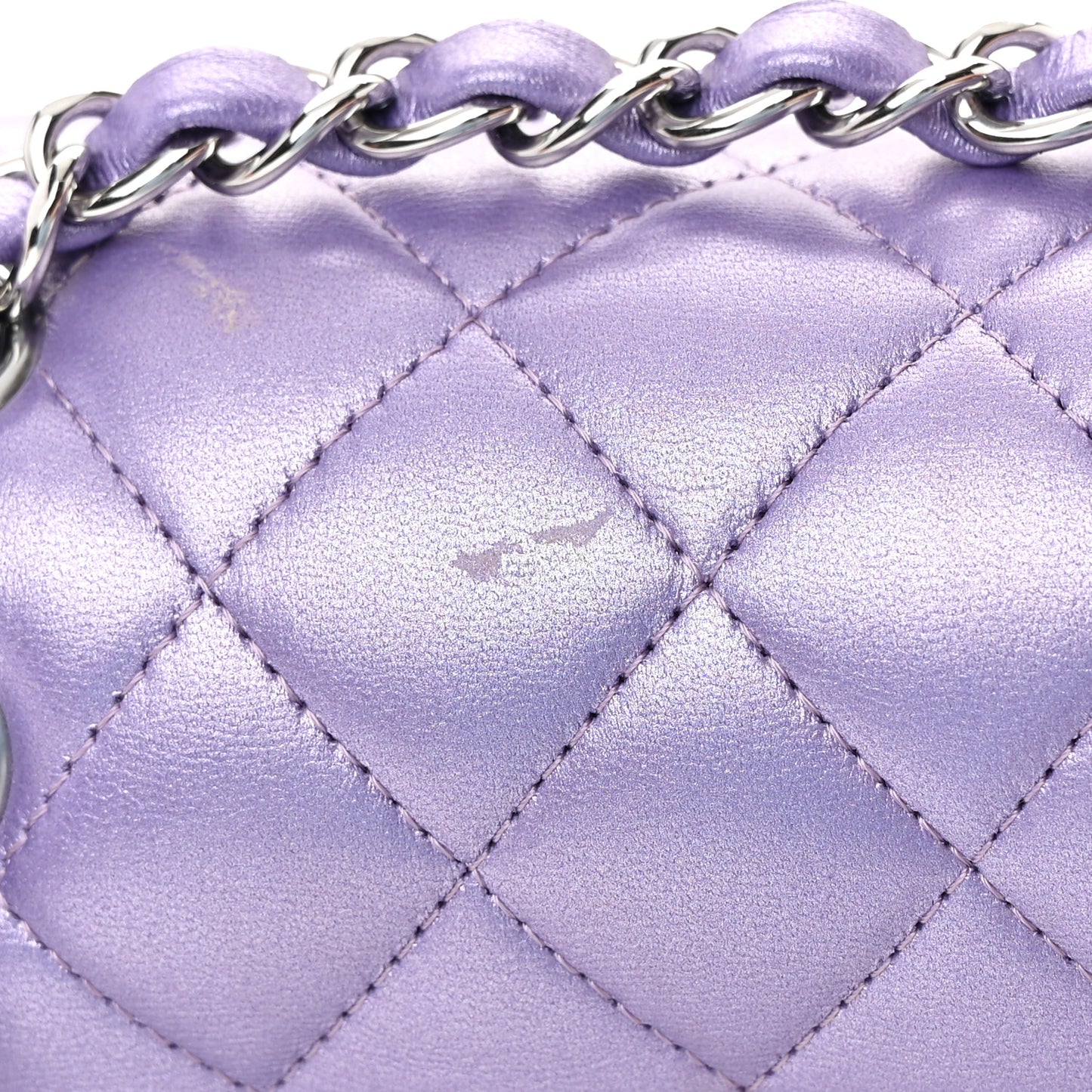Metallic Lambskin Quilted Medium Double Flap Purple
