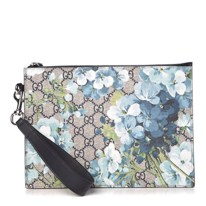 Gucci GG Supreme Monogram Blooms Small Zip Wristlet Pouch Beige Blue Black 1 of 6
