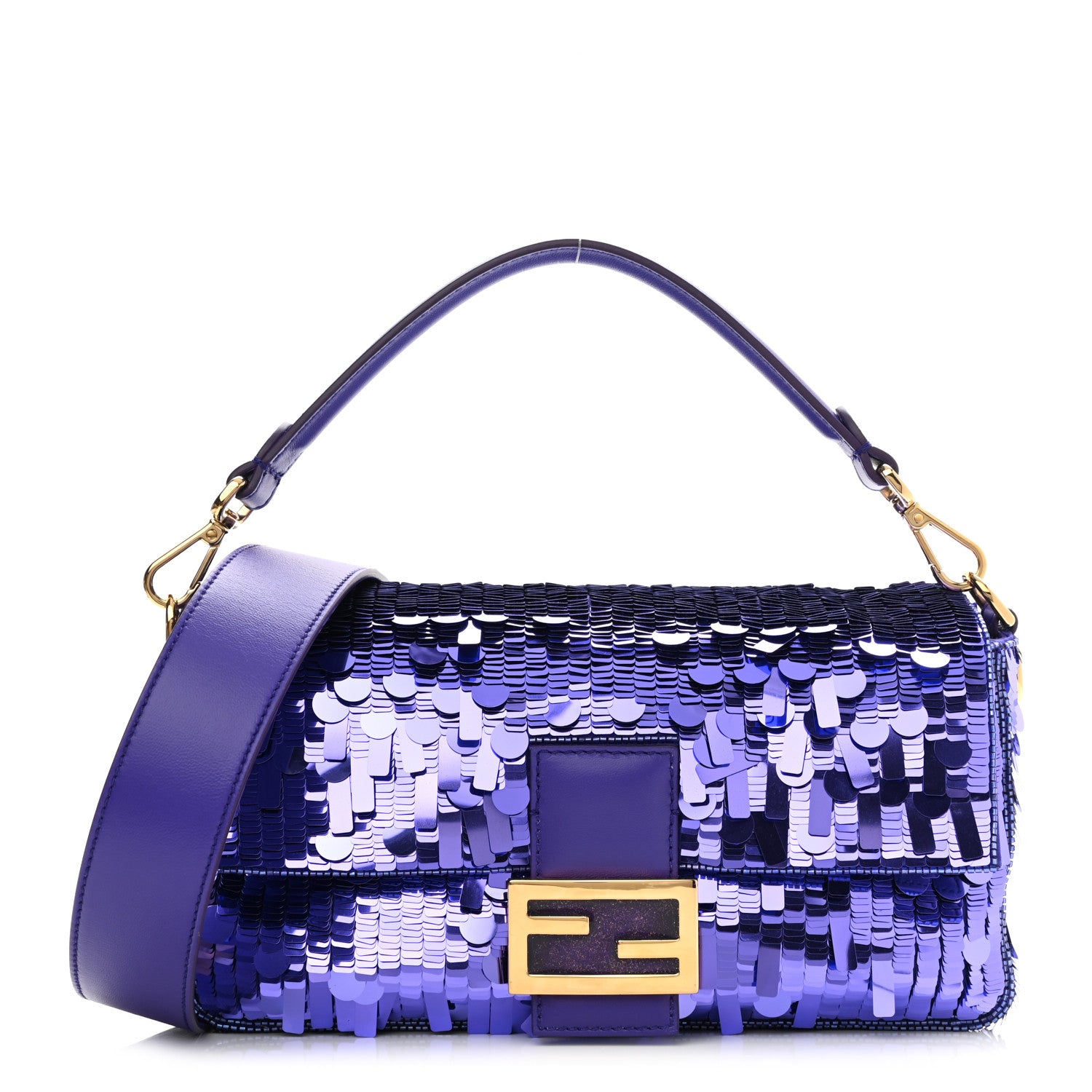 Fendi Sequin Paillettes Shiny Nappa Sex and the City Baguette Viola Purple Rain 1 of 11