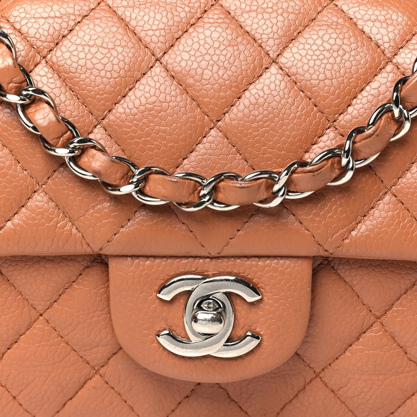 Caviar Quilted Mini Rectangular Flap Light Brown