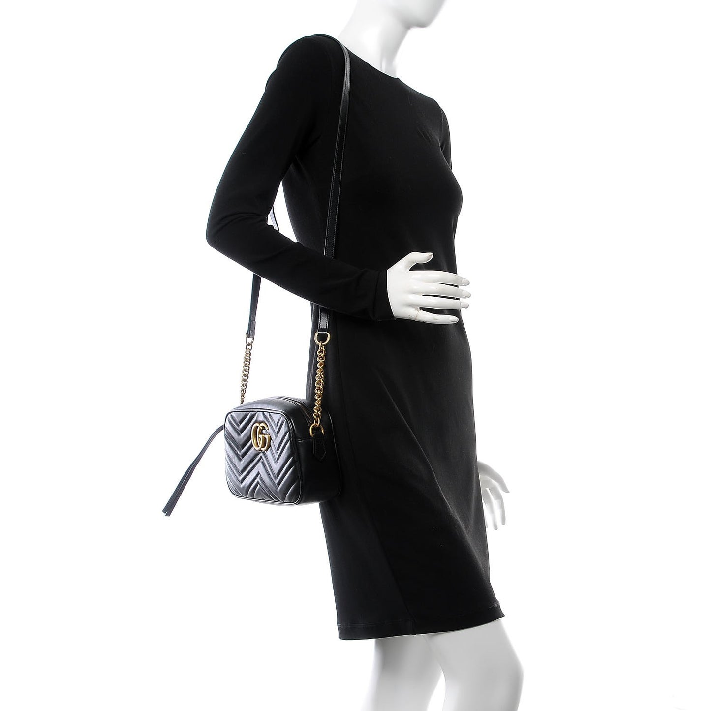 Calfskin Matelasse Small GG Marmont Chain Shoulder Bag Black