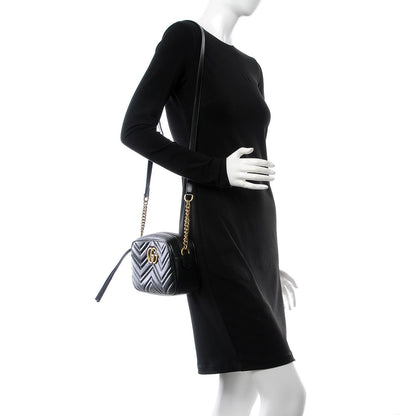 Gucci Calfskin Matelasse Small GG Marmont Chain Shoulder Bag Black 2 of 10