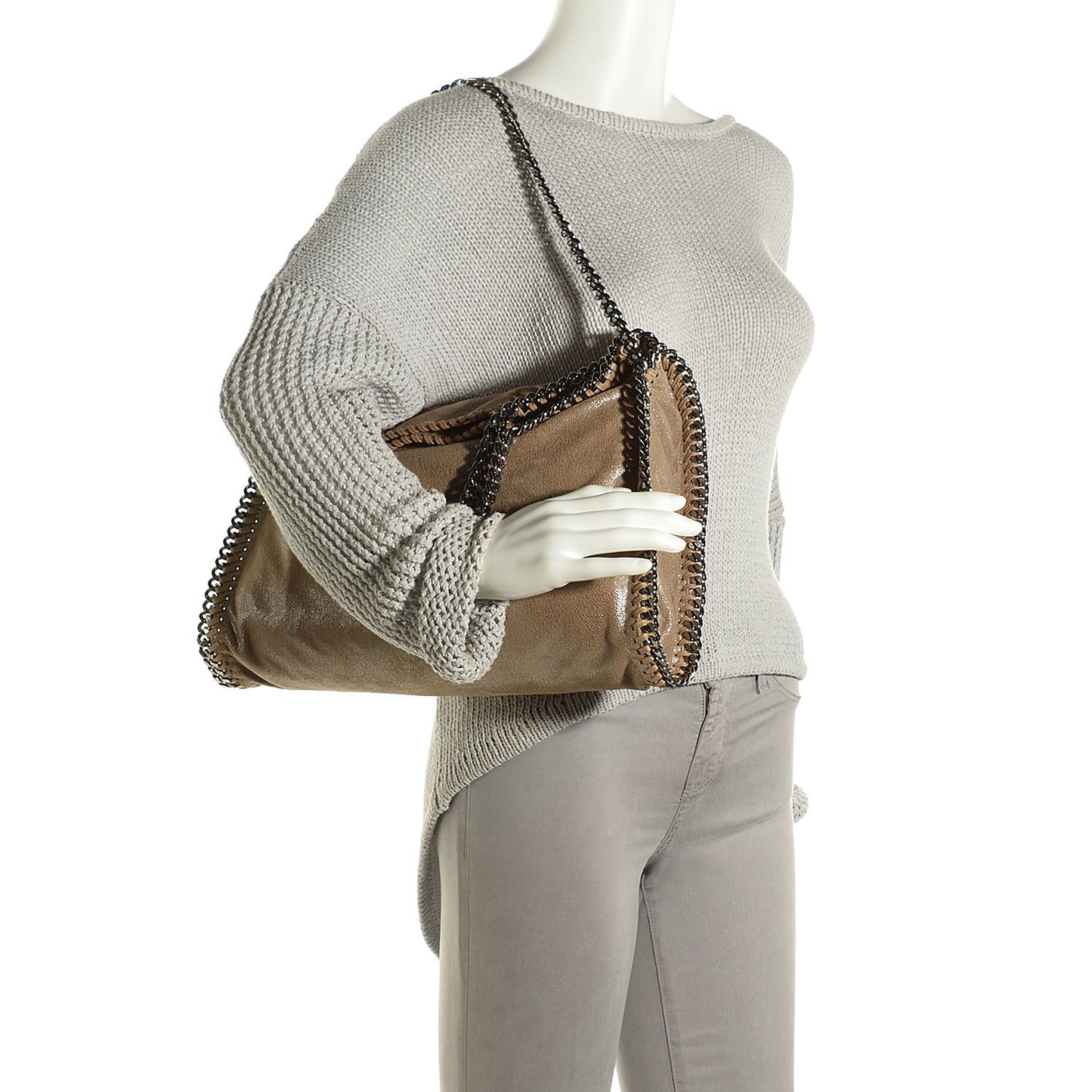 Faux Leather Shaggy Deer Falabella Foldover Tote Taupe