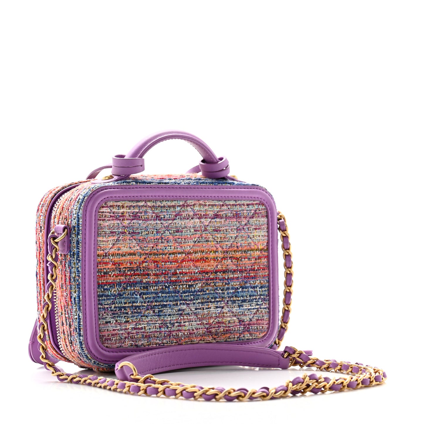 Tweed Quilted Small CC Filigree Vanity Case Purple Multicolor