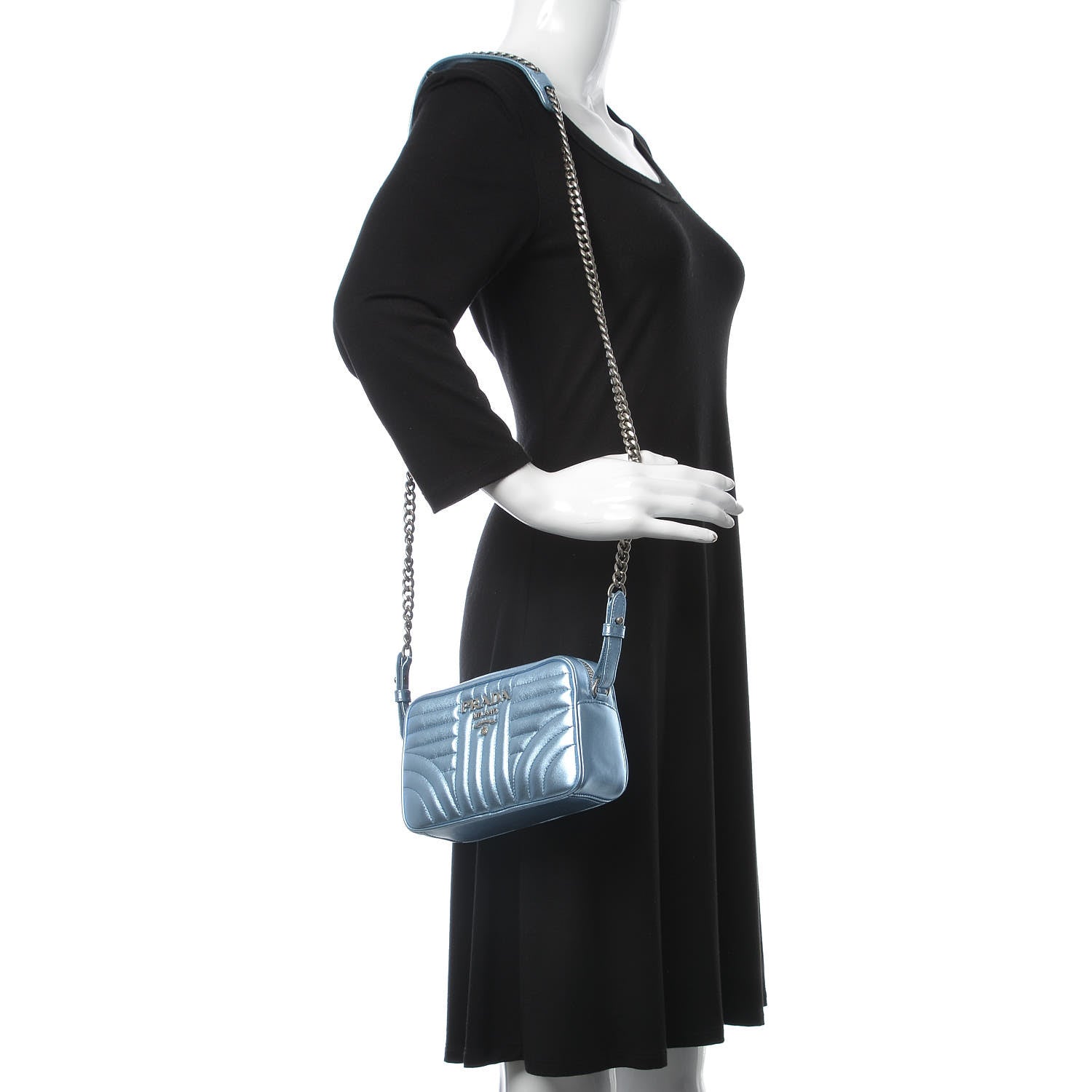 Prada Metallic Nappa Impunture Diagramme Crossbody Pervinca Mordore 2 of 6