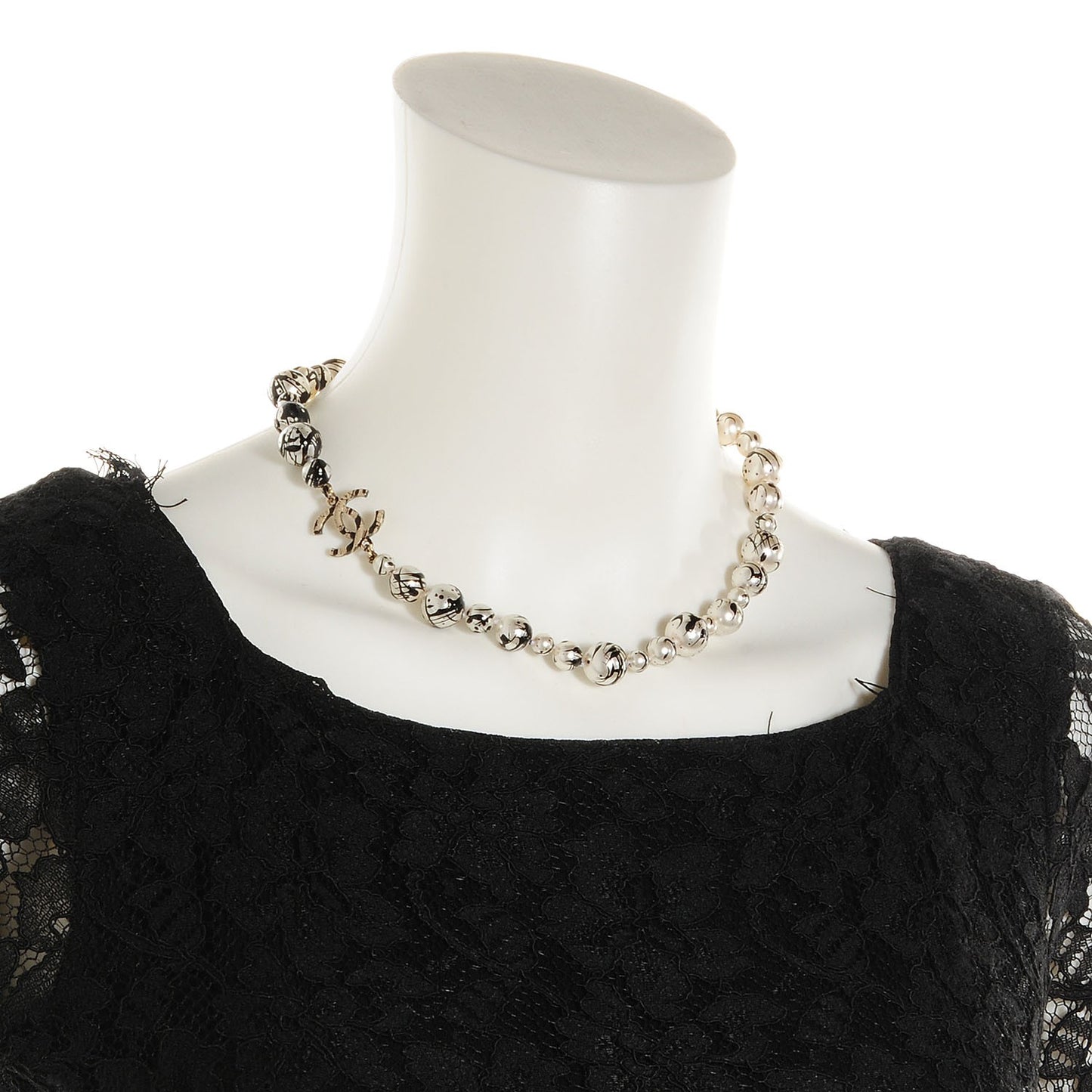 Painted Pearl CC Short Necklace Black Gold