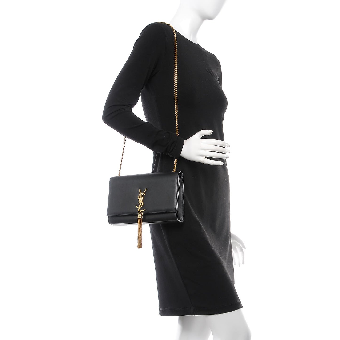 Smooth Calfskin Medium Classic Monogram Kate Tassel Satchel Black