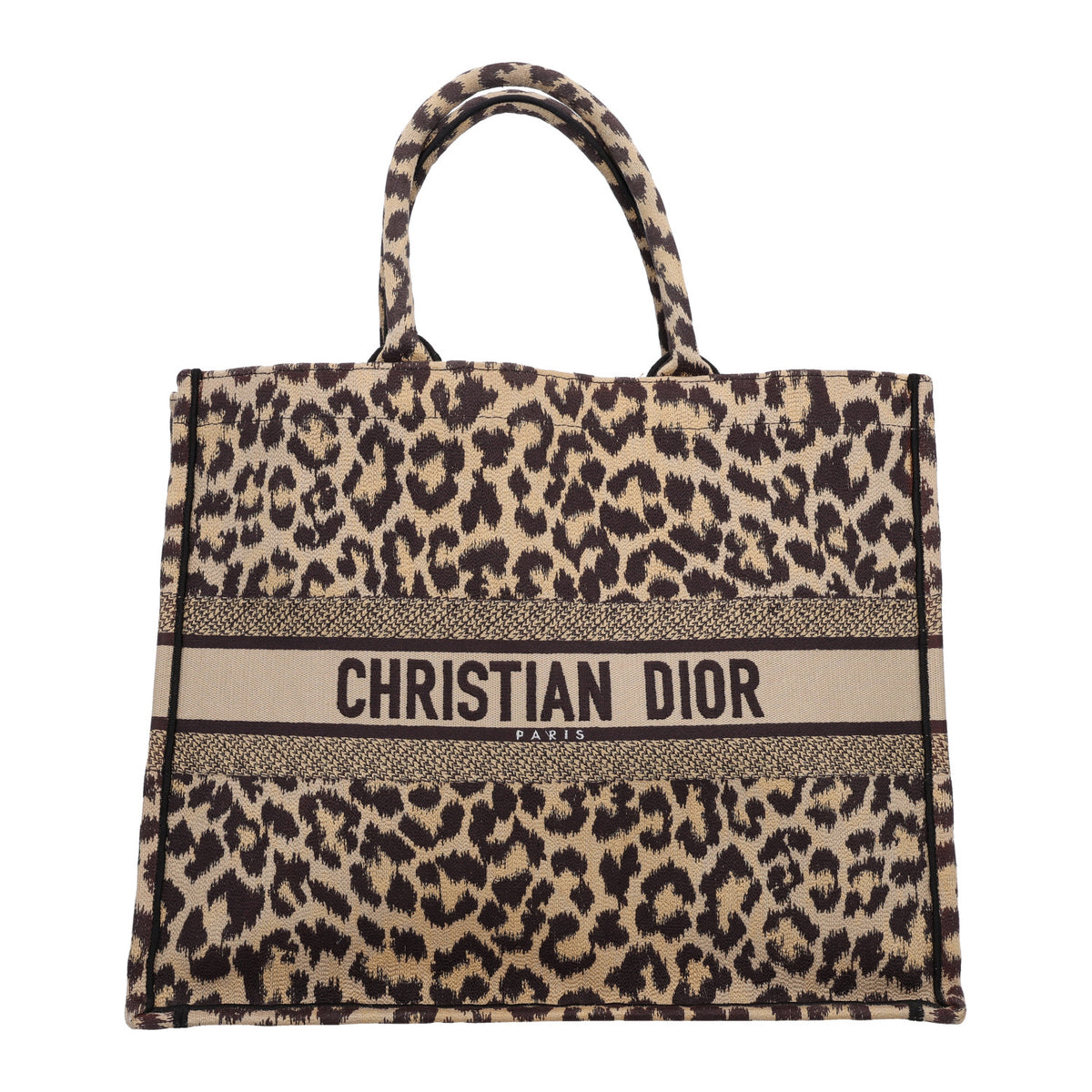 Christian Dior Canvas Mizza Embroidered Large Leopard Book Tote Beige 1 of 9