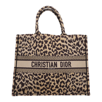 Christian Dior Canvas Mizza Embroidered Large Leopard Book Tote Beige 1 of 9