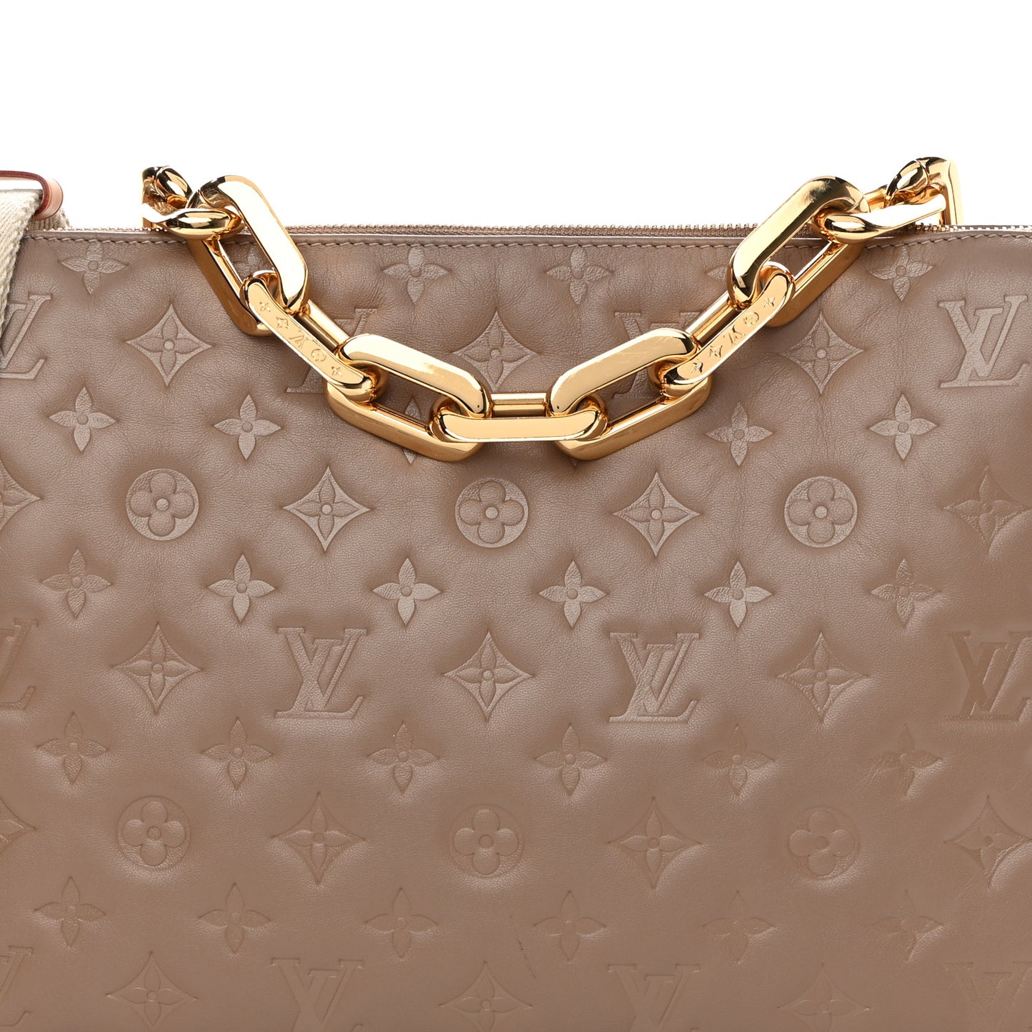 Lambskin Embossed Monogram Coussin MM Taupe