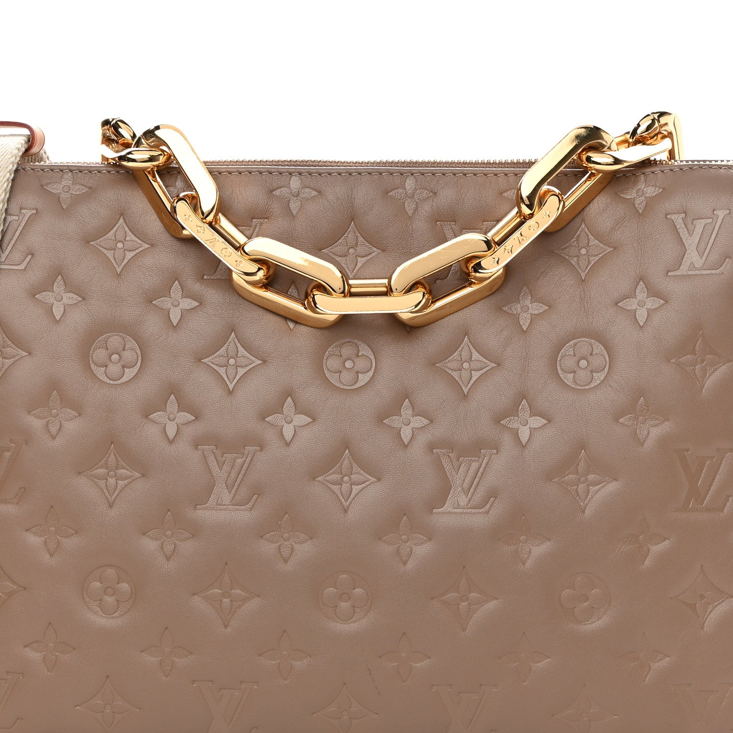 Louis Vuitton Lambskin Embossed Monogram Coussin MM Taupe 9 of 13