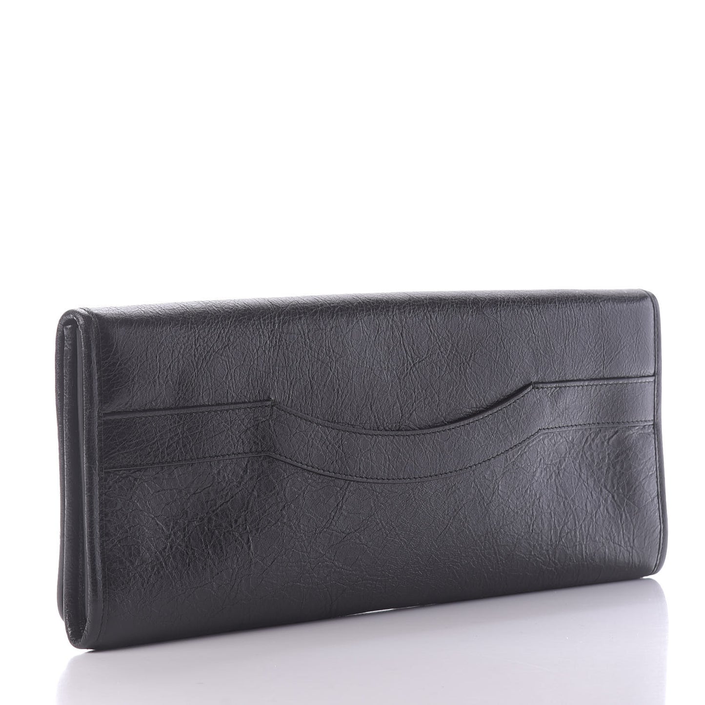 Agneau Classic Silver Hardware Long Clutch Black