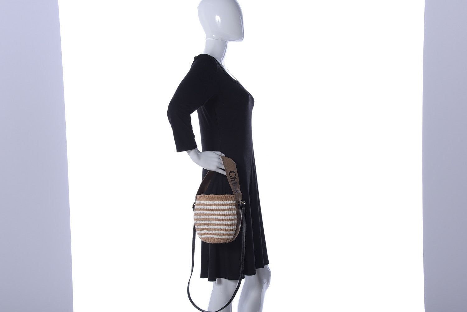 Chloe Raffia Calfskin Small Woody Striped Basket Bag Brown 3 of 14
