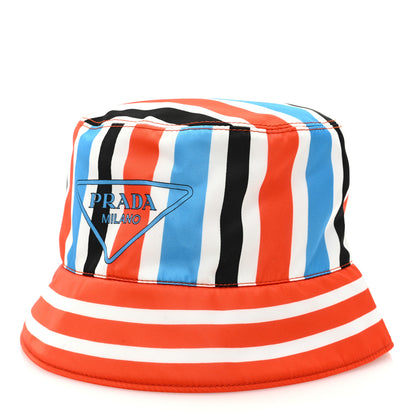 Prada Re-Nylon Logo Striped Womens Bucket Hat L Arancio Mare 1 of 8