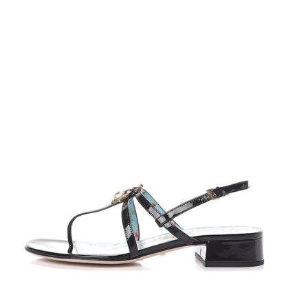 Gucci Patent Calfskin Bee Thong Sandals 37 Black 1 of 9