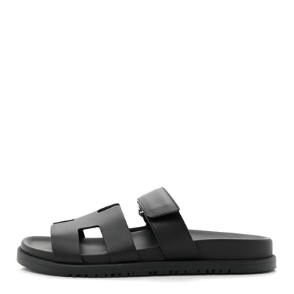 Hermes Calfskin Womens Chypre Sandals 38 Black 1 of 9
