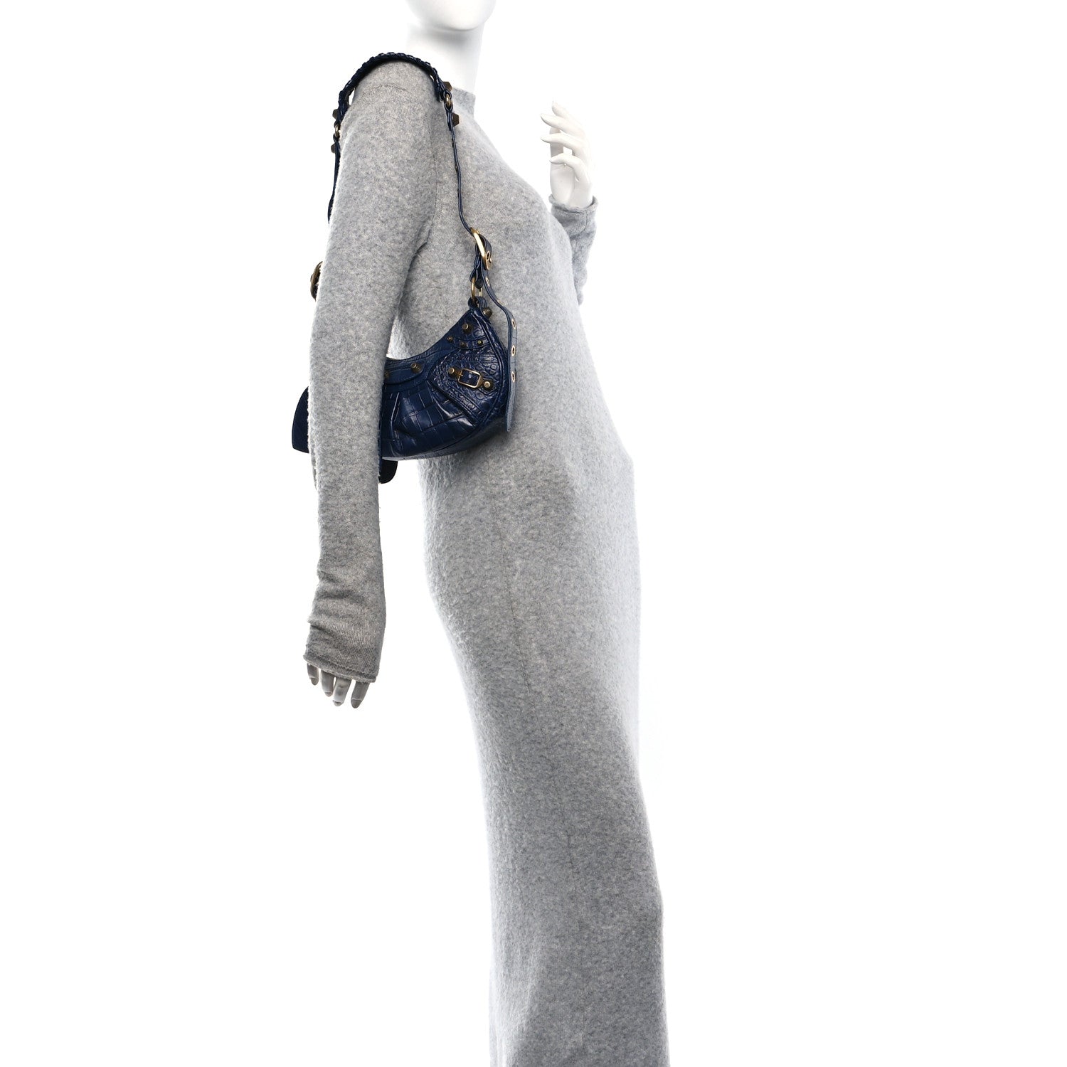 Balenciaga Extra Supple Calfskin Crocodile Embossed Le Cagole Shoulder Bag XS Indigo 2 of 13