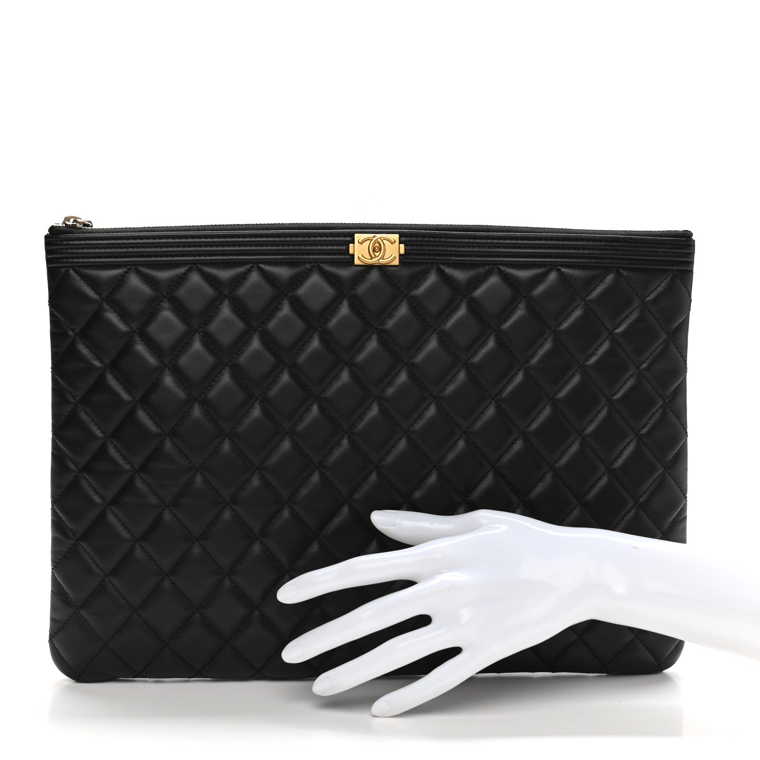 Chanel Lambskin Quilted Large Boy Zip Pouch Black 2 of 8