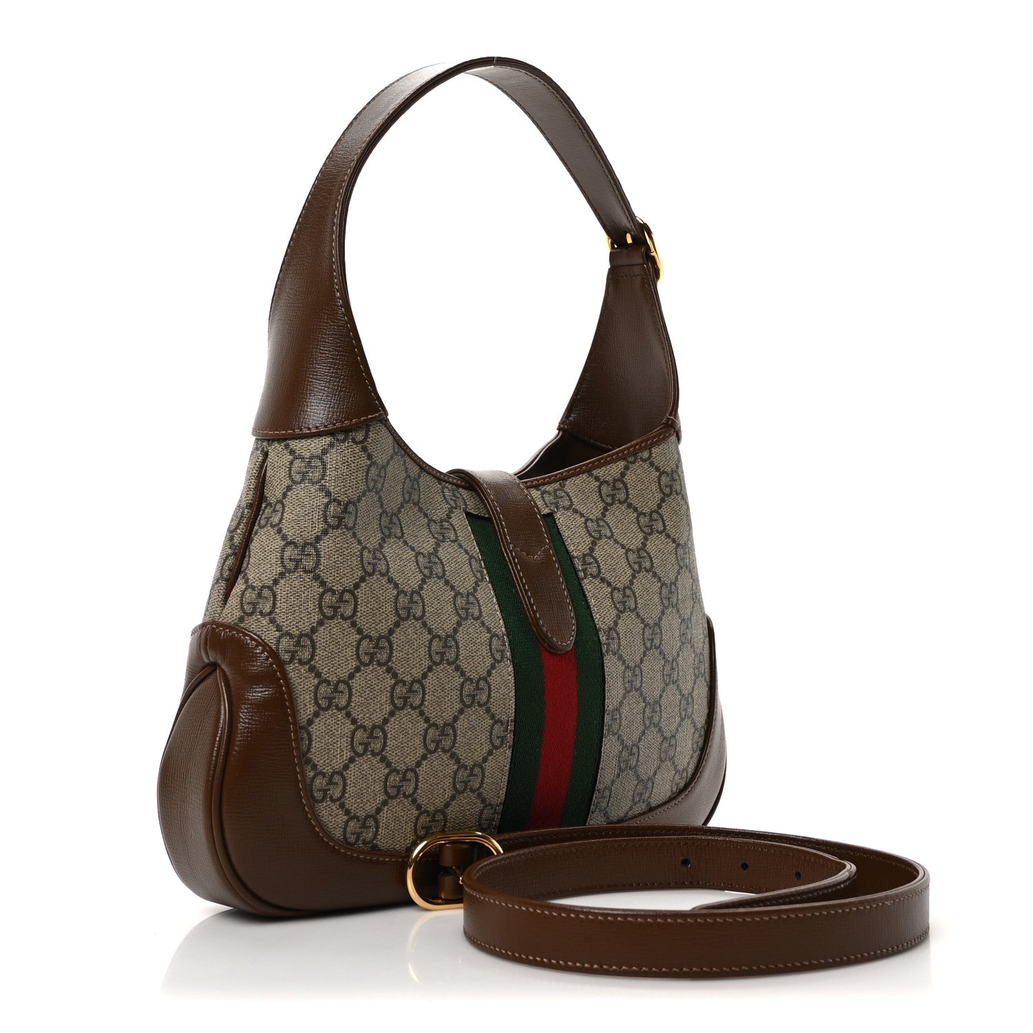Gucci GG Supreme Monogram Azalea Calfskin Web Small Jackie 1961 Hobo Beige Ebony Brown Sugar 3 of 10
