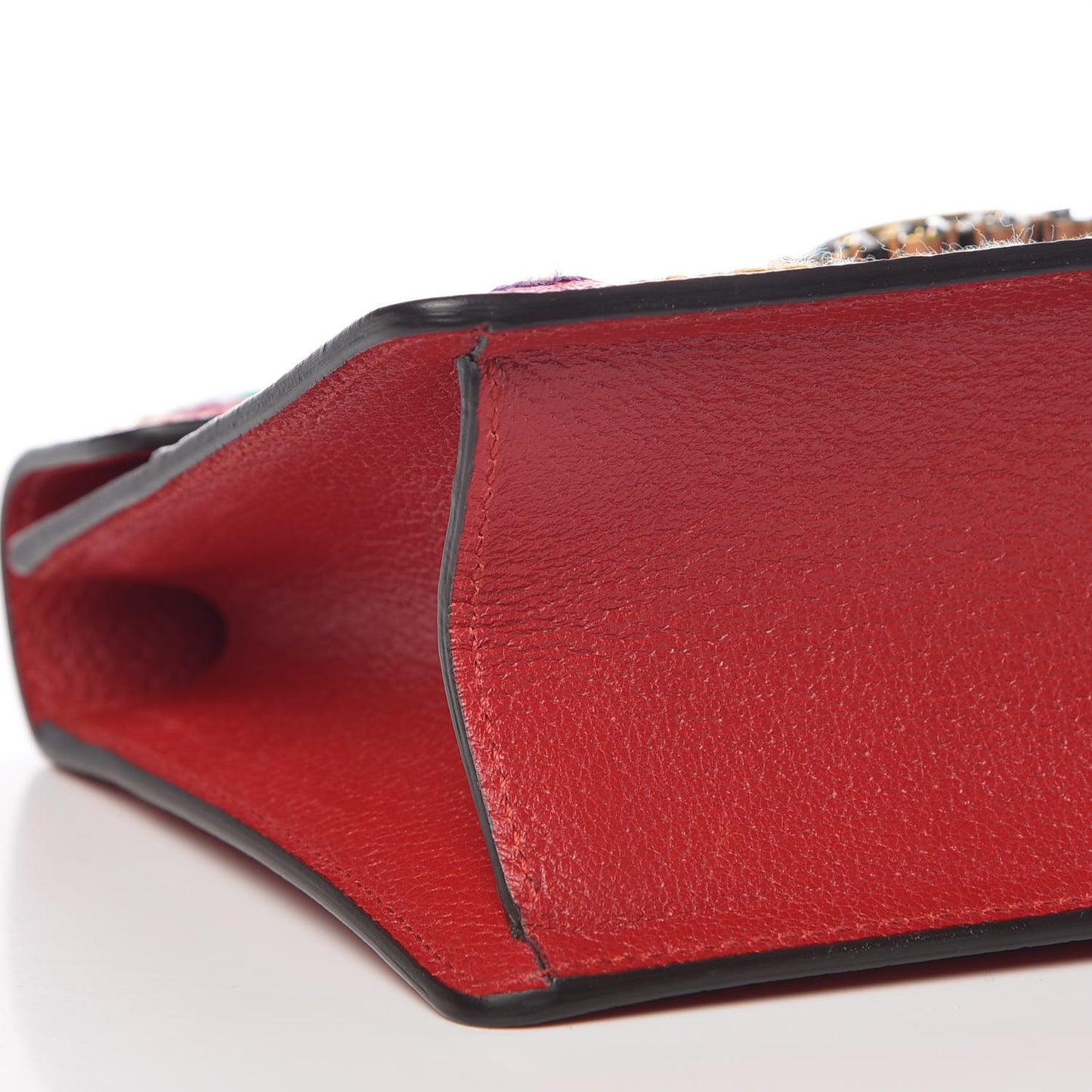 Textured Calfskin Embroidered Small Shoulder Bag Hibiscus Red Multicolor
